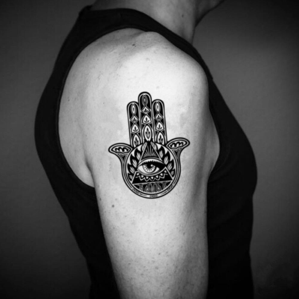 fake medium kyrie irving hamsa hand tribal temporary tattoo sticker design idea on upper arm