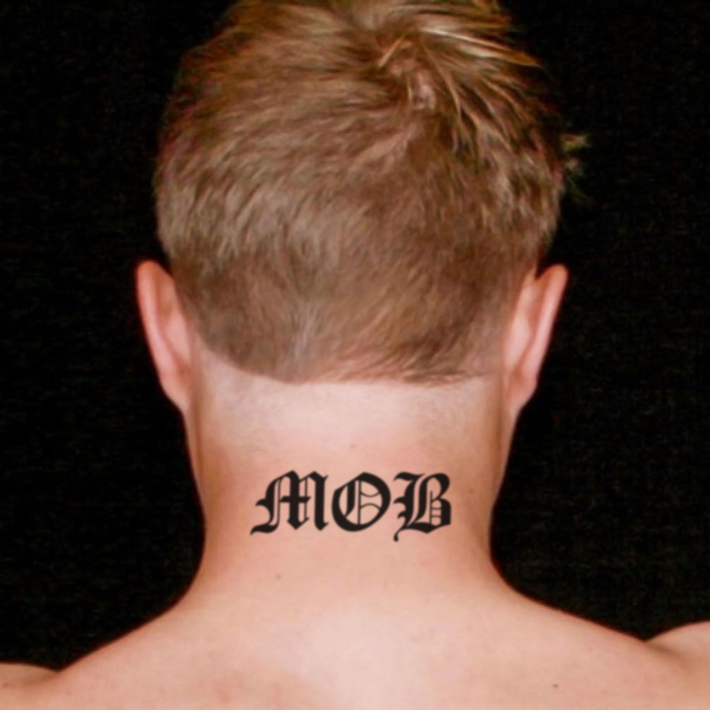 fake medium mob lettering temporary tattoo sticker design idea on neck