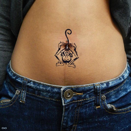 fake medium crazy weird stupid silly grease monkey butt hilarious belly button navel worst ever animal temporary tattoo sticker design idea on stomach