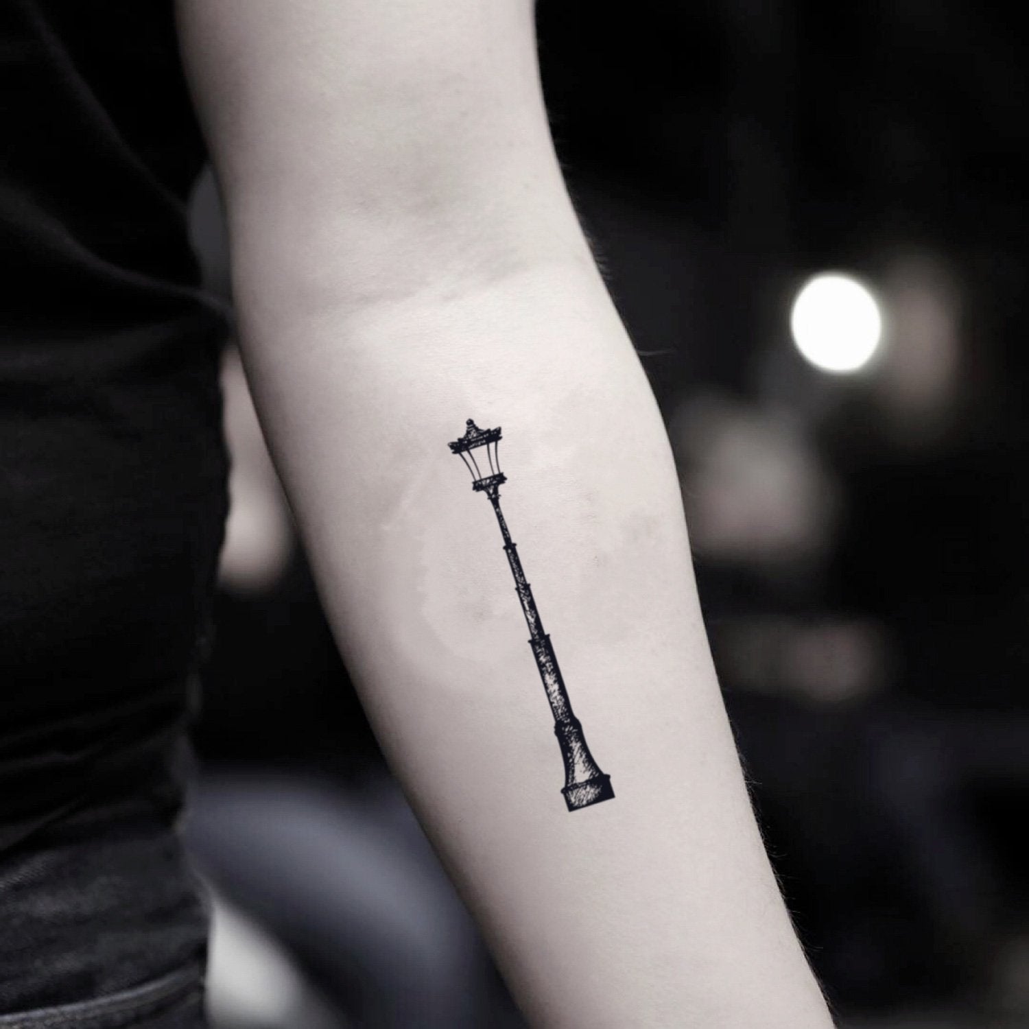 fake medium narnia lamp post streetlight manifesto minimalist temporary tattoo sticker design idea on inner arm