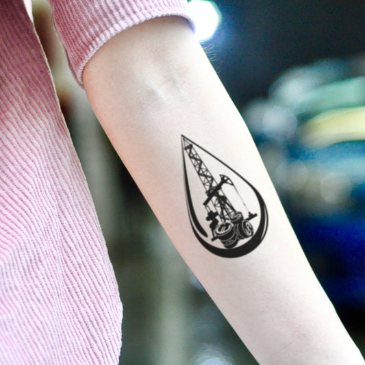 fake medium oilfield oil drilling rig Illustrative temporary tattoo sticker design idea on inner arm