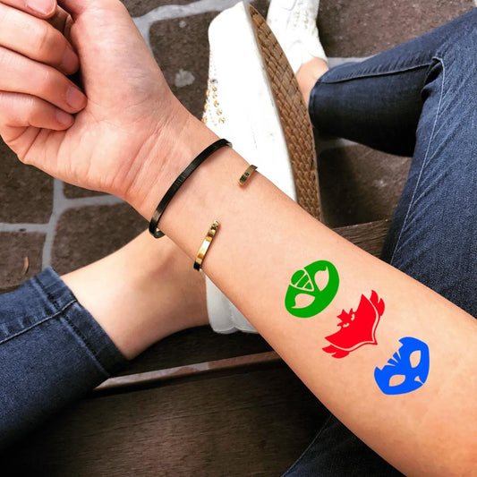 fake medium pj masks cartoon color temporary tattoo sticker design idea on forearm