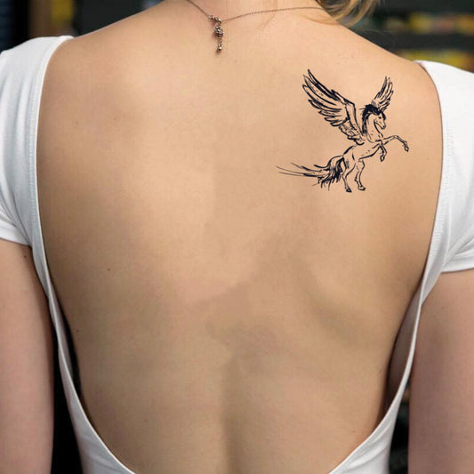 fake medium pegasus animal temporary tattoo sticker design idea on back