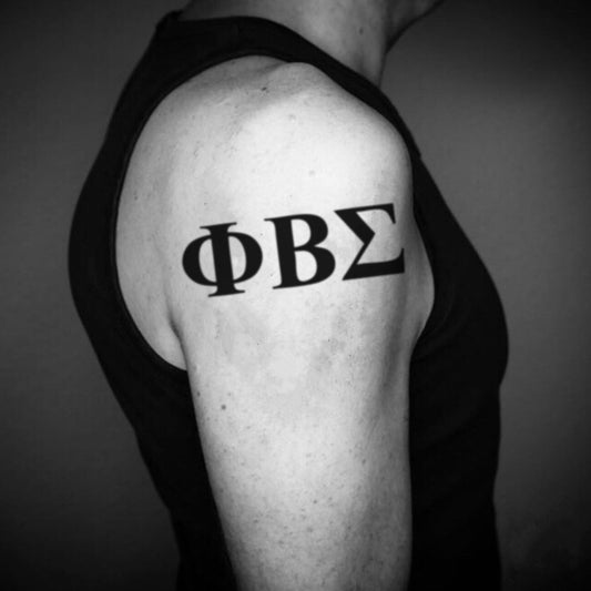 fake medium phi beta sigma lettering temporary tattoo sticker design idea on upper arm