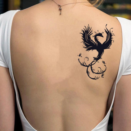 fake medium black chinese phoenix bird rebirth fenice fenix shoulder blade animal temporary tattoo sticker design idea on back