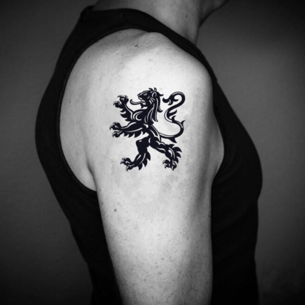 fake medium scottish dutch english lion rampant animal temporary tattoo sticker design idea on upper arm