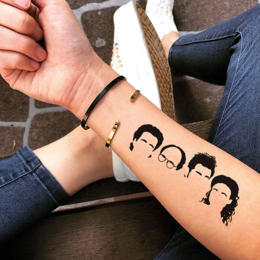 fake medium seinfeld portrait temporary tattoo sticker design idea on forearm