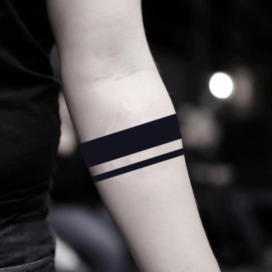 fake medium solid two 2 black lines white out stripes teen wolf wrap around armband negative space arm ring band scott mccall geometric temporary tattoo sticker design idea blast over on forearm around arm