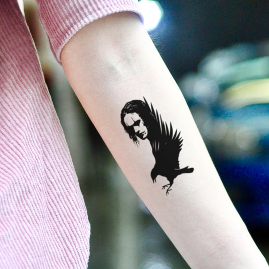 fake medium the crow brandon lee portrait temporary tattoo sticker design idea on inner arm