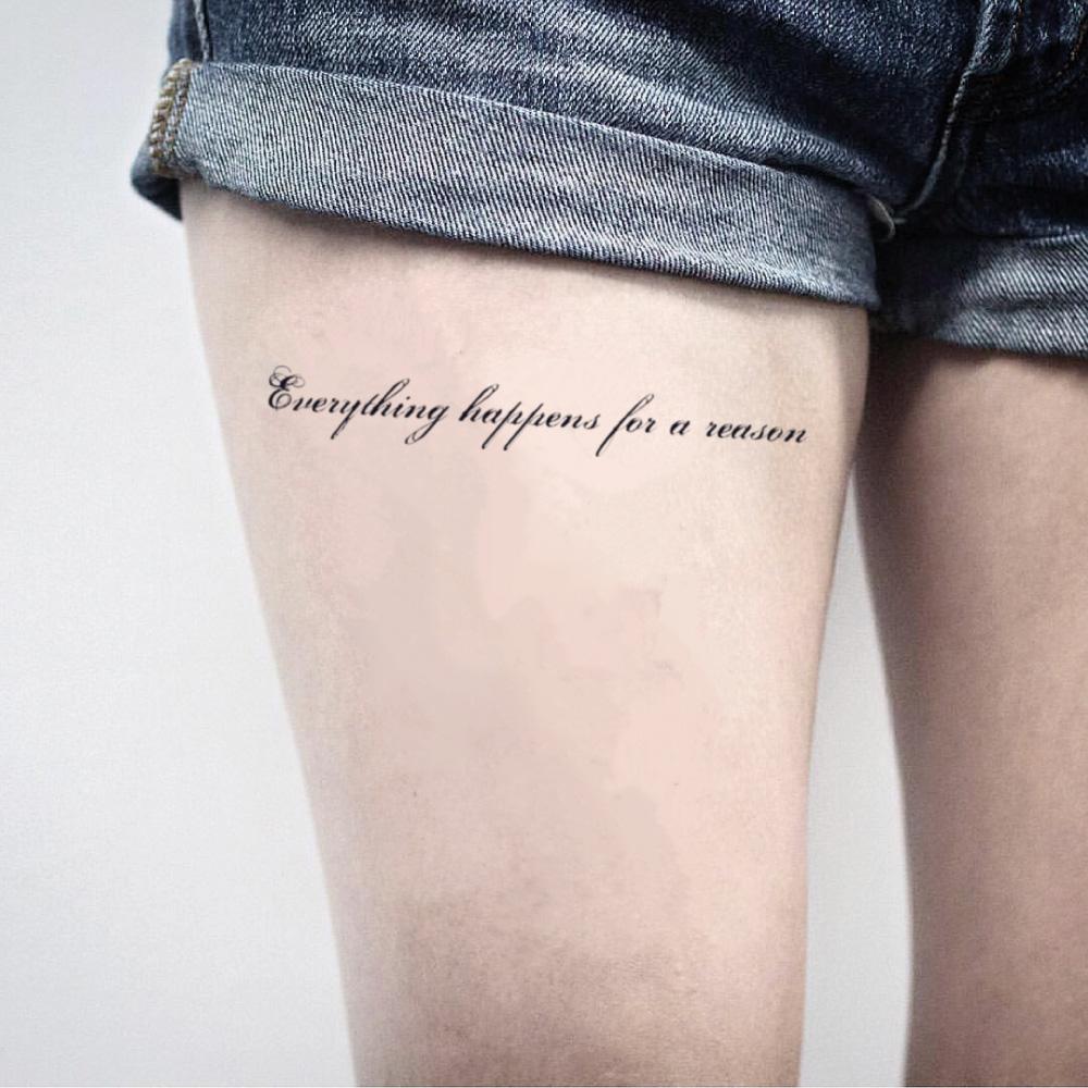 fake medium thigh quotes lettering temporary tattoo sticker design idea on thigh