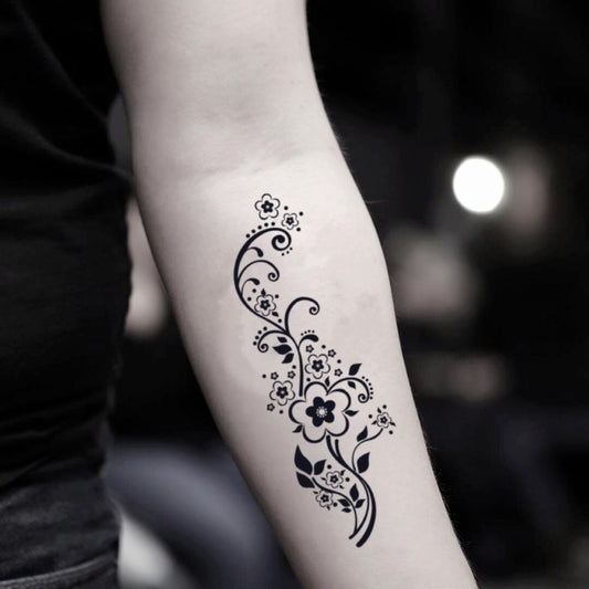 fake medium vine flower temporary tattoo sticker design idea on inner arm
