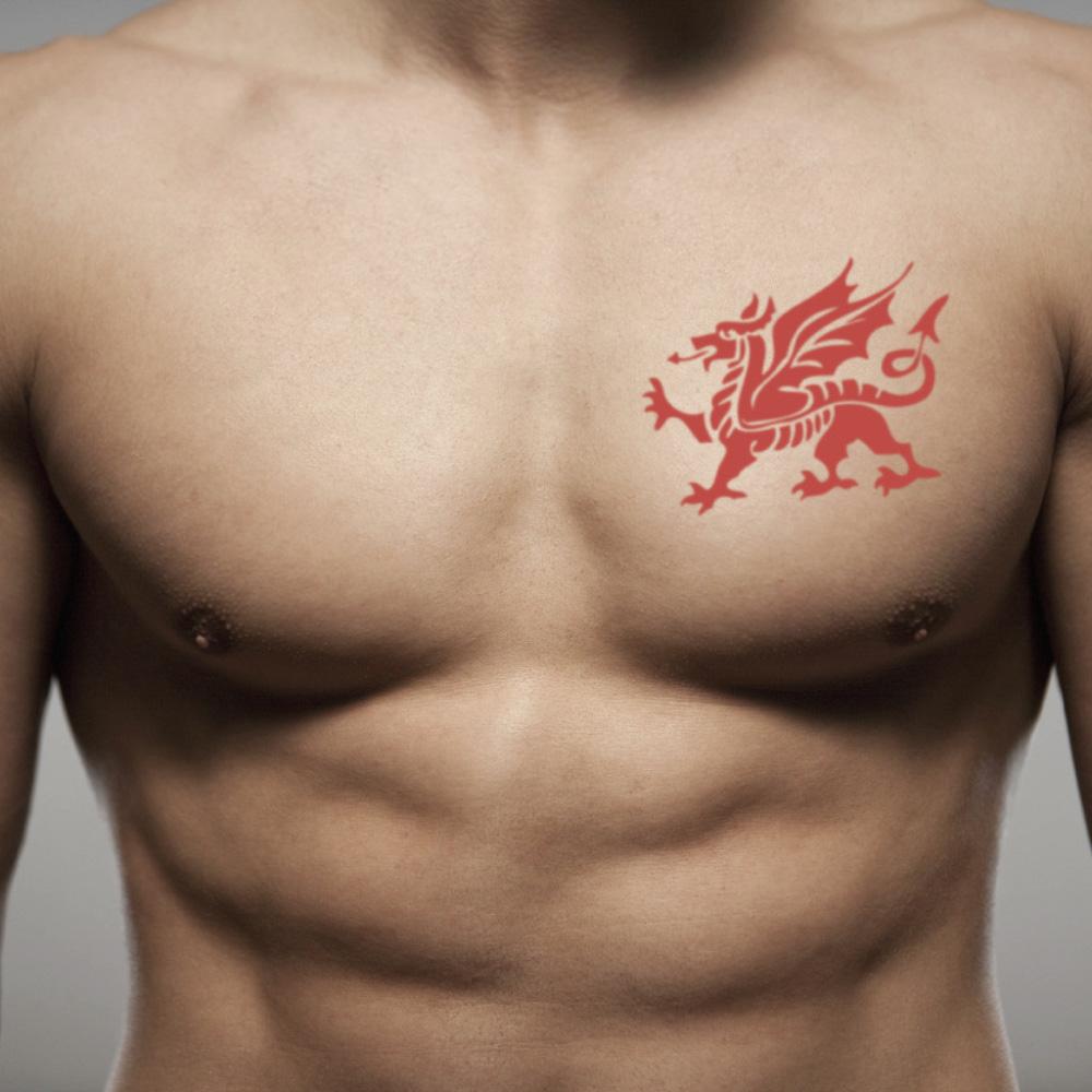 fake medium welsh dragon color temporary tattoo sticker design idea on chest