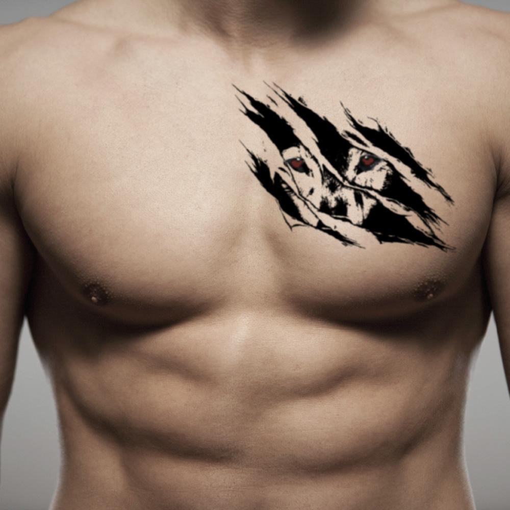 fake medium wolf eyes animal temporary tattoo sticker design idea on chest