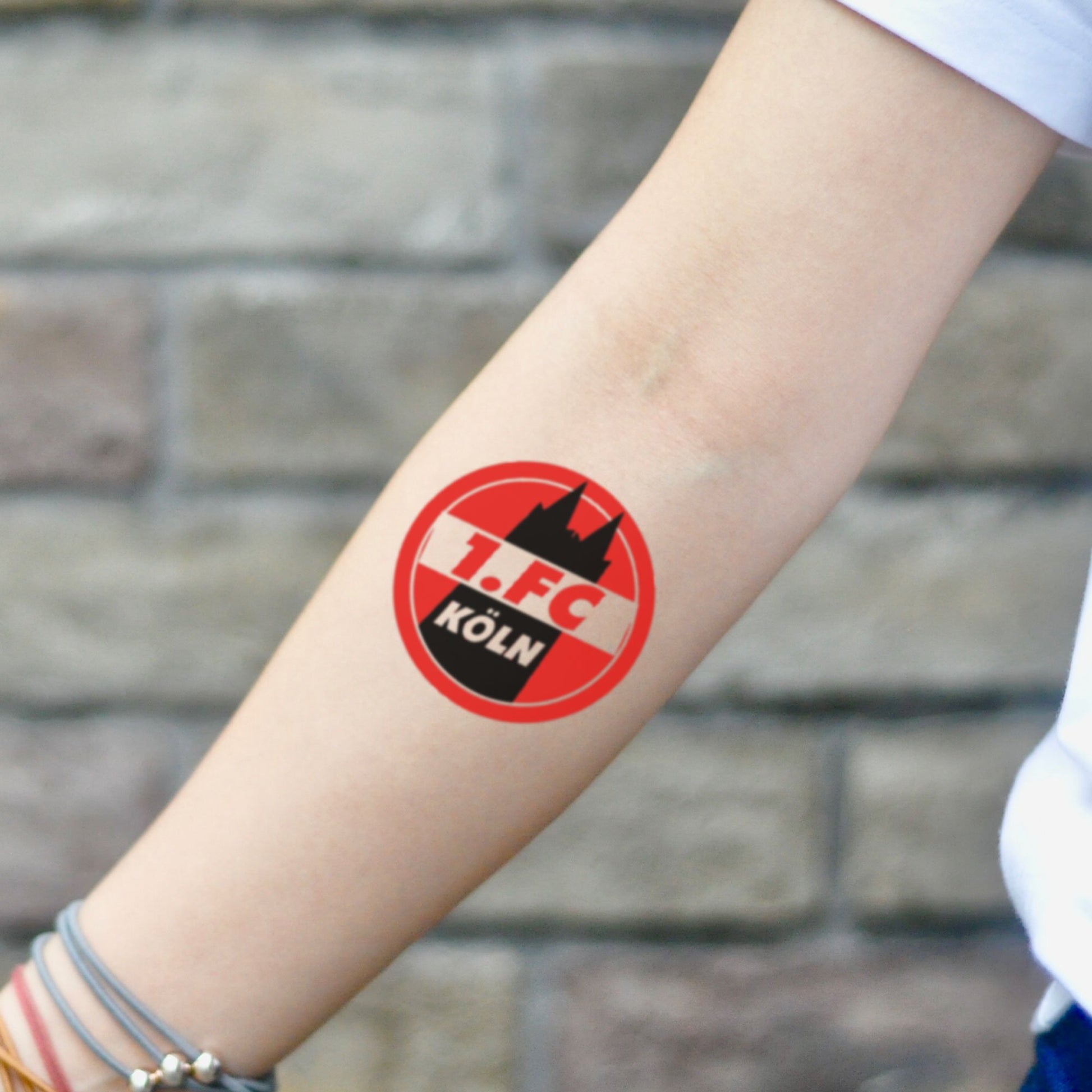 fake small 1.fc köln color temporary tattoo sticker design idea on inner arm