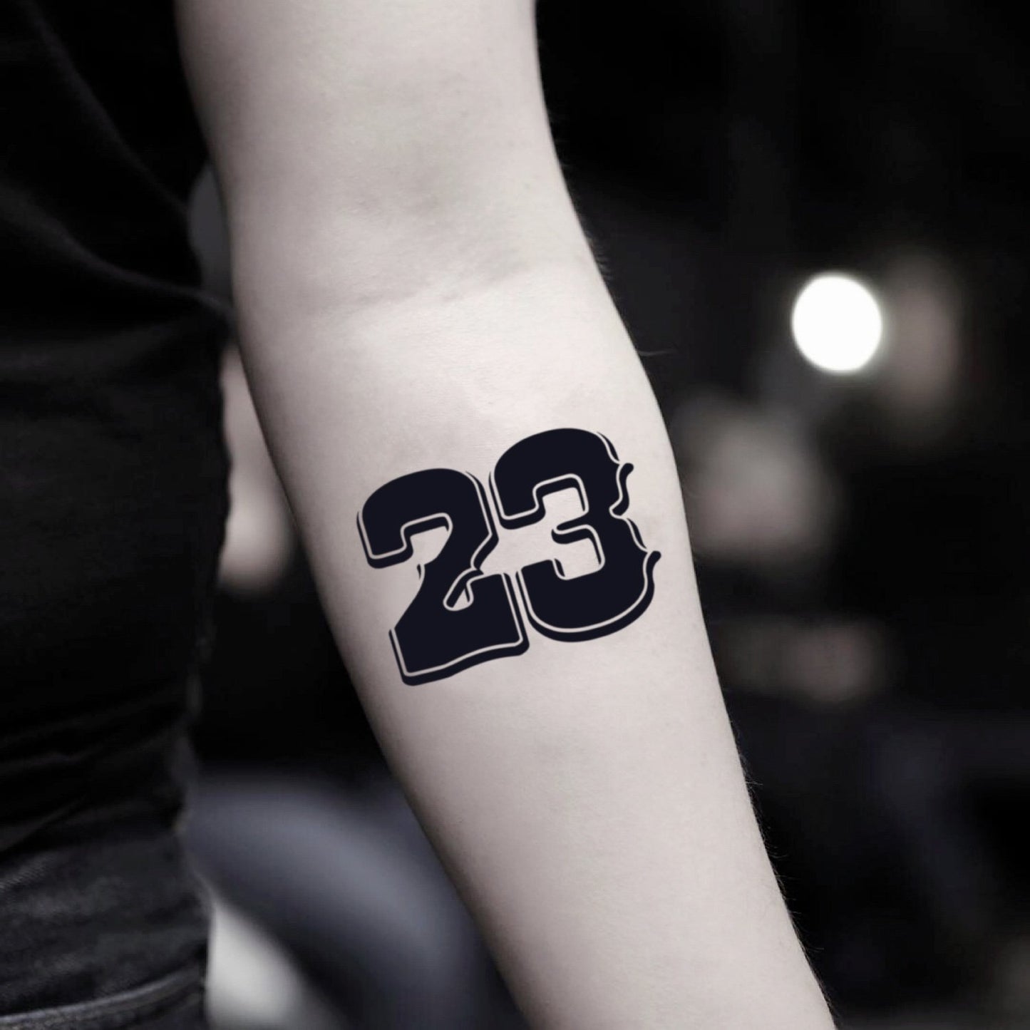 fake small michael jordan 23 lettering temporary tattoo sticker design idea on inner arm
