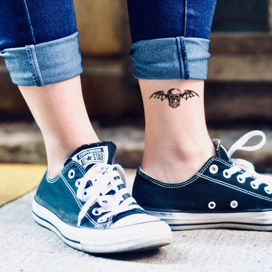 fake small a7x illustrative temporary tattoo sticker design idea on ankle