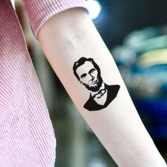 fake small abraham lincoln portrait temporary tattoo sticker design idea on inner arm