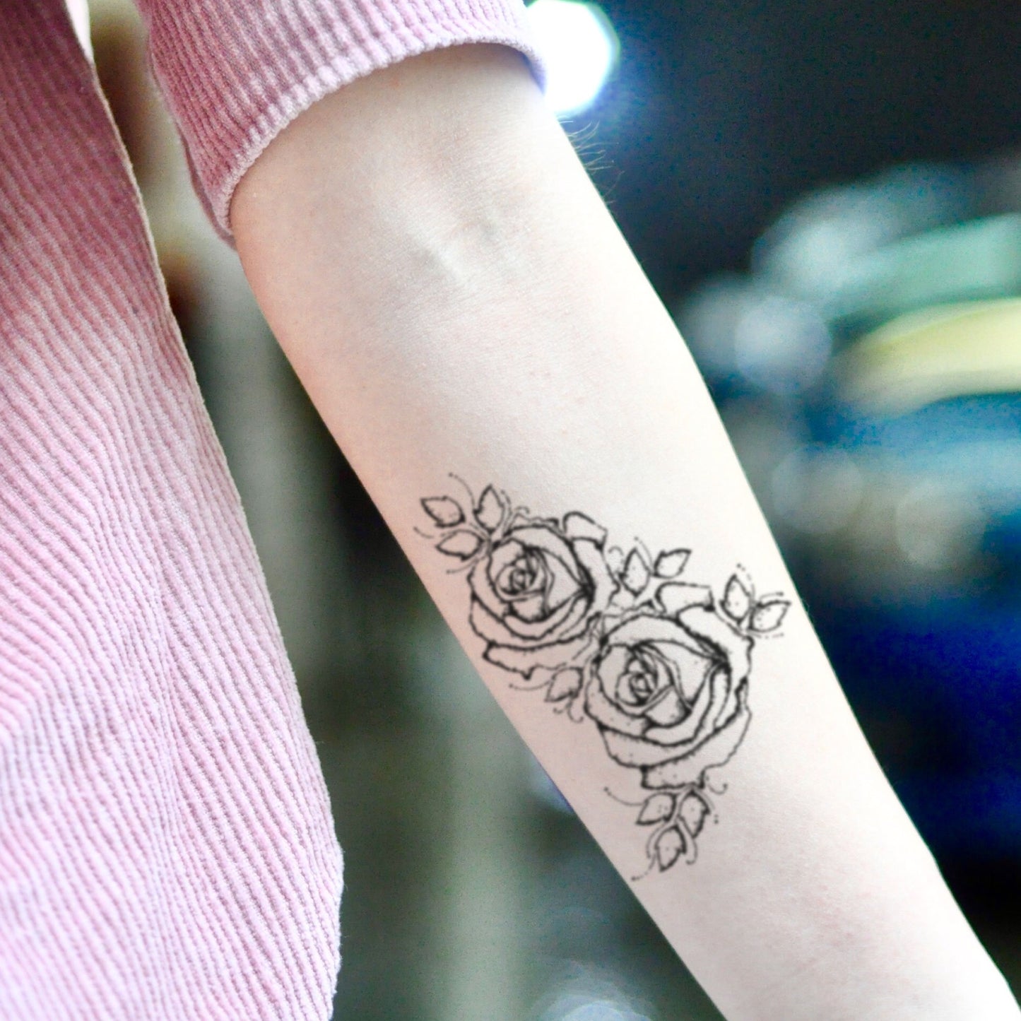 fake small acacia brinley flower temporary tattoo sticker design idea on inner arm