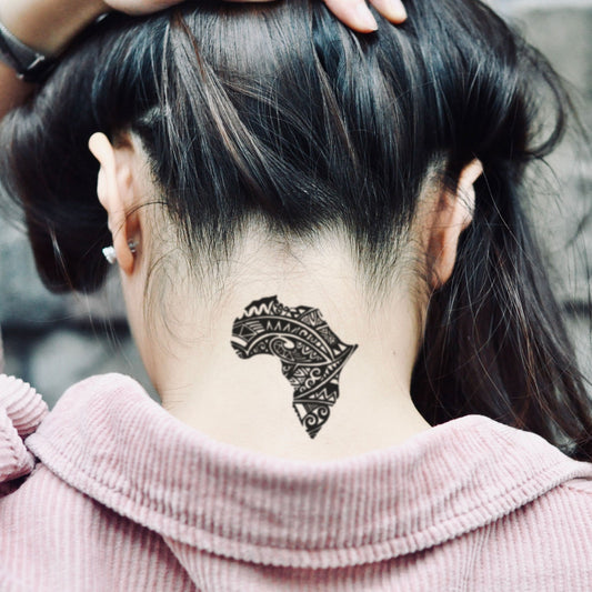 fake small south africa map african tribal art culture tribal temporary tattoo sticker design idea on neck
