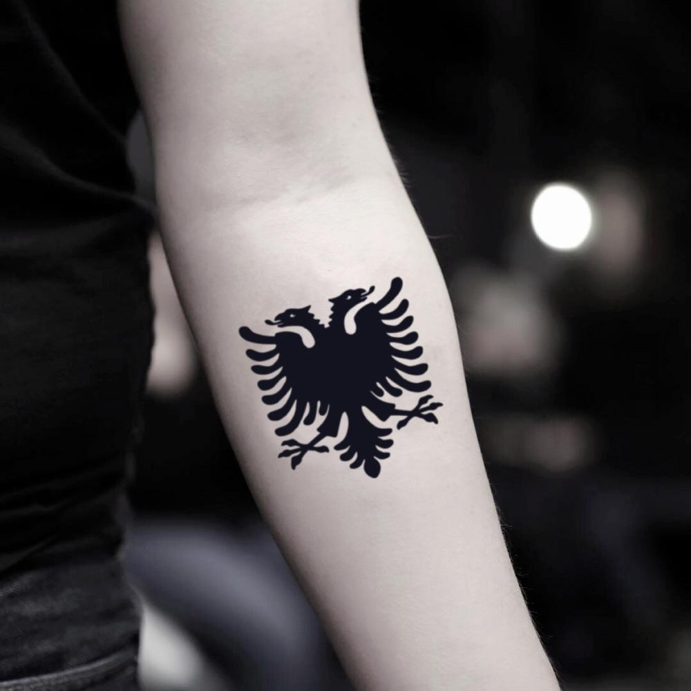 fake small albanian double headed eagle animal temporary tattoo sticker design idea on inner arm
