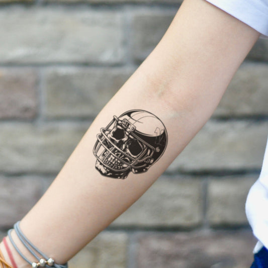 fake small american football illustrative temporary tattoo sticker design idea on inner arm