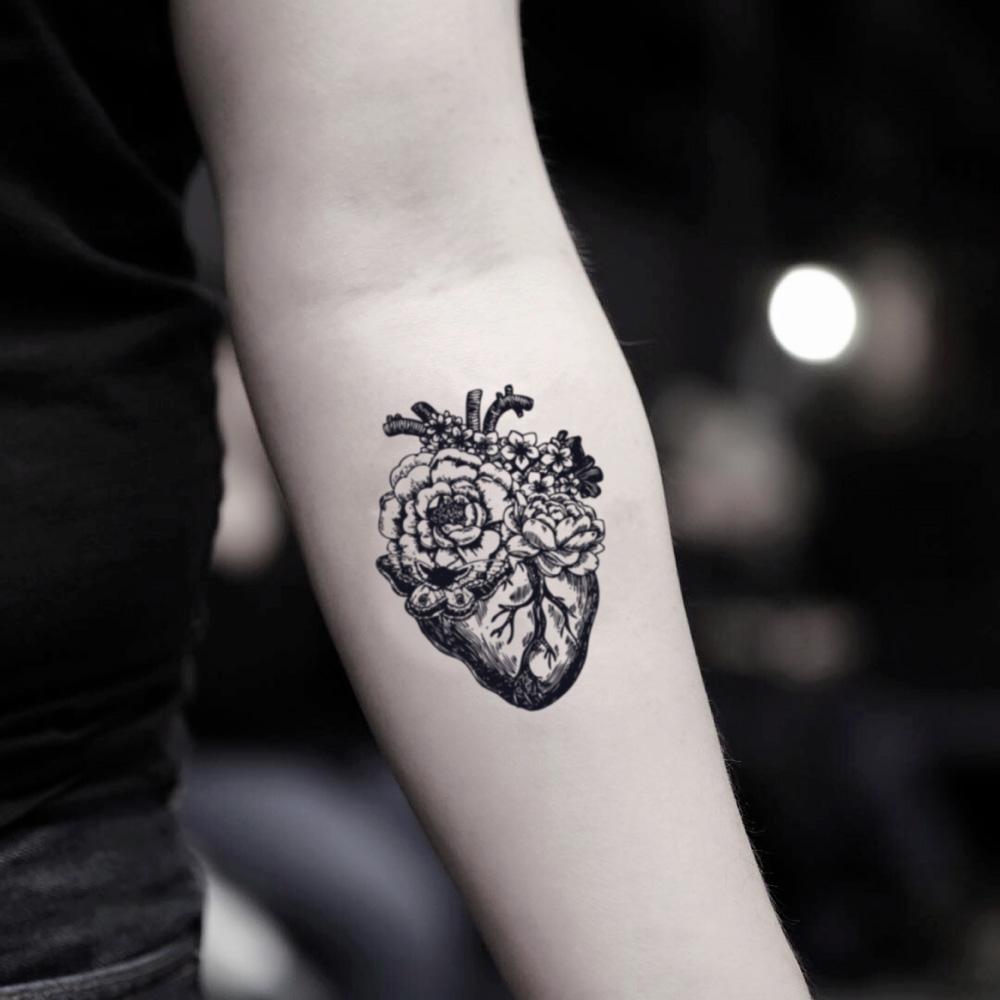 fake small anatomical heart organ flower illustrative temporary tattoo sticker design idea on my your inner arm sleeve
