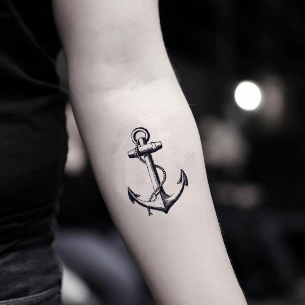 fake small boat anchor mariner maritime usn illustrative temporary tattoo sticker design idea on inner arm