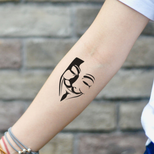 fake small anonymous mask v for vendetta guy fawkes portrait temporary tattoo sticker design idea on inner arm