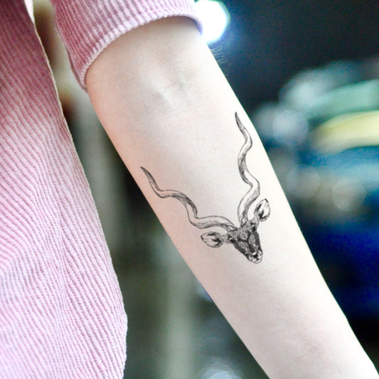 fake small antelope head animal temporary tattoo sticker design idea on inner arm