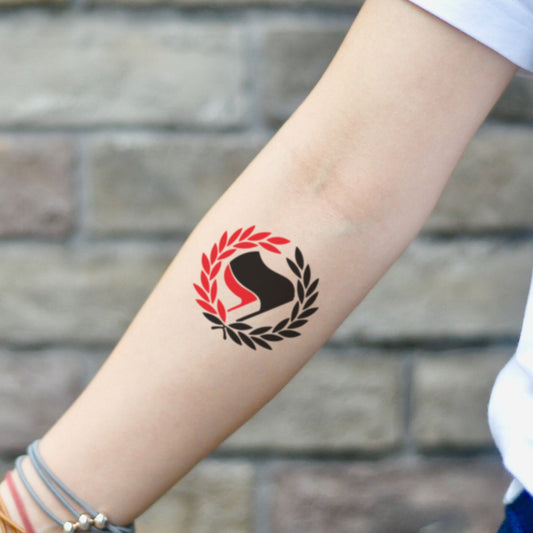fake small antifa color temporary tattoo sticker design idea on inner arm