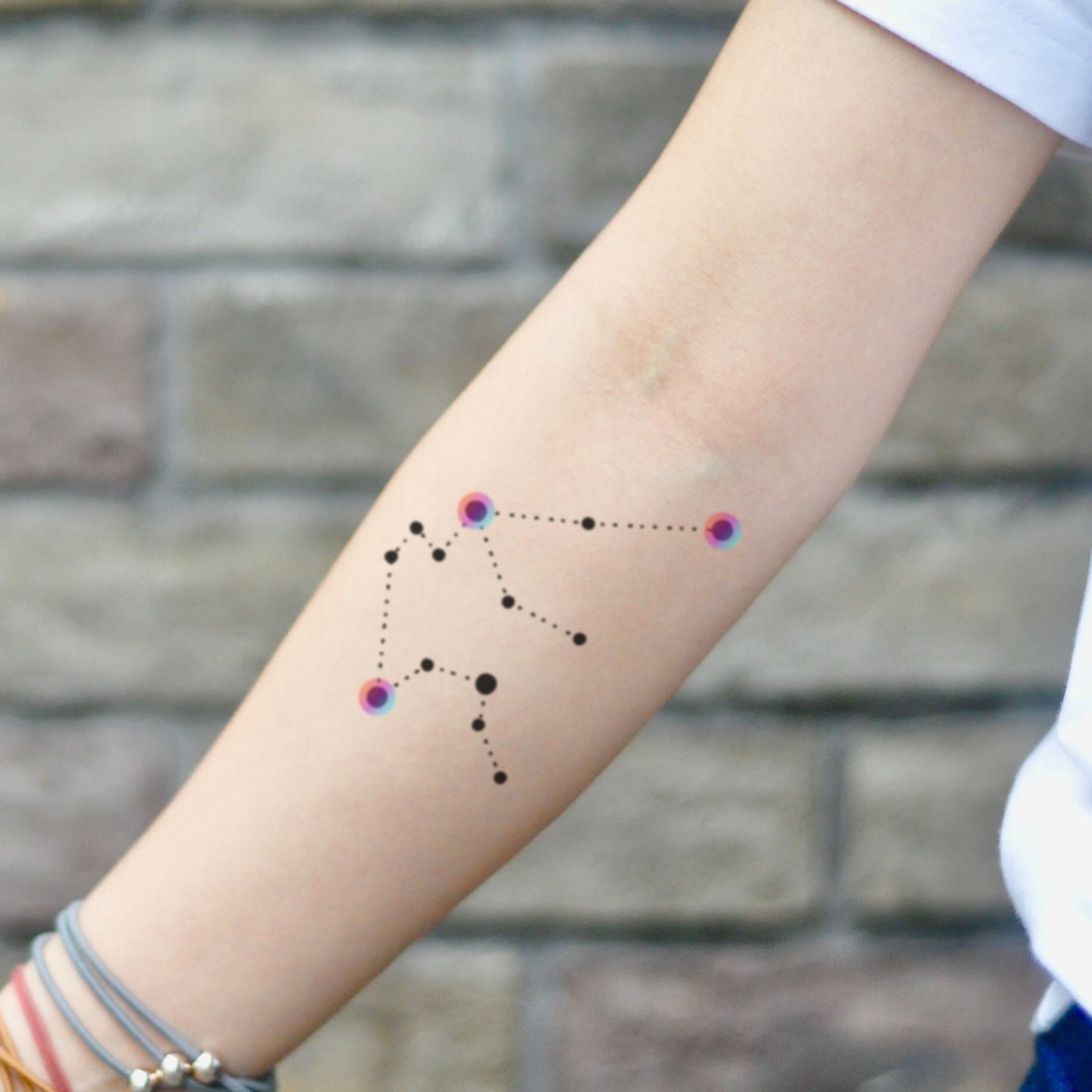 fake small aquarius constellation color temporary tattoo sticker design idea on inner arm