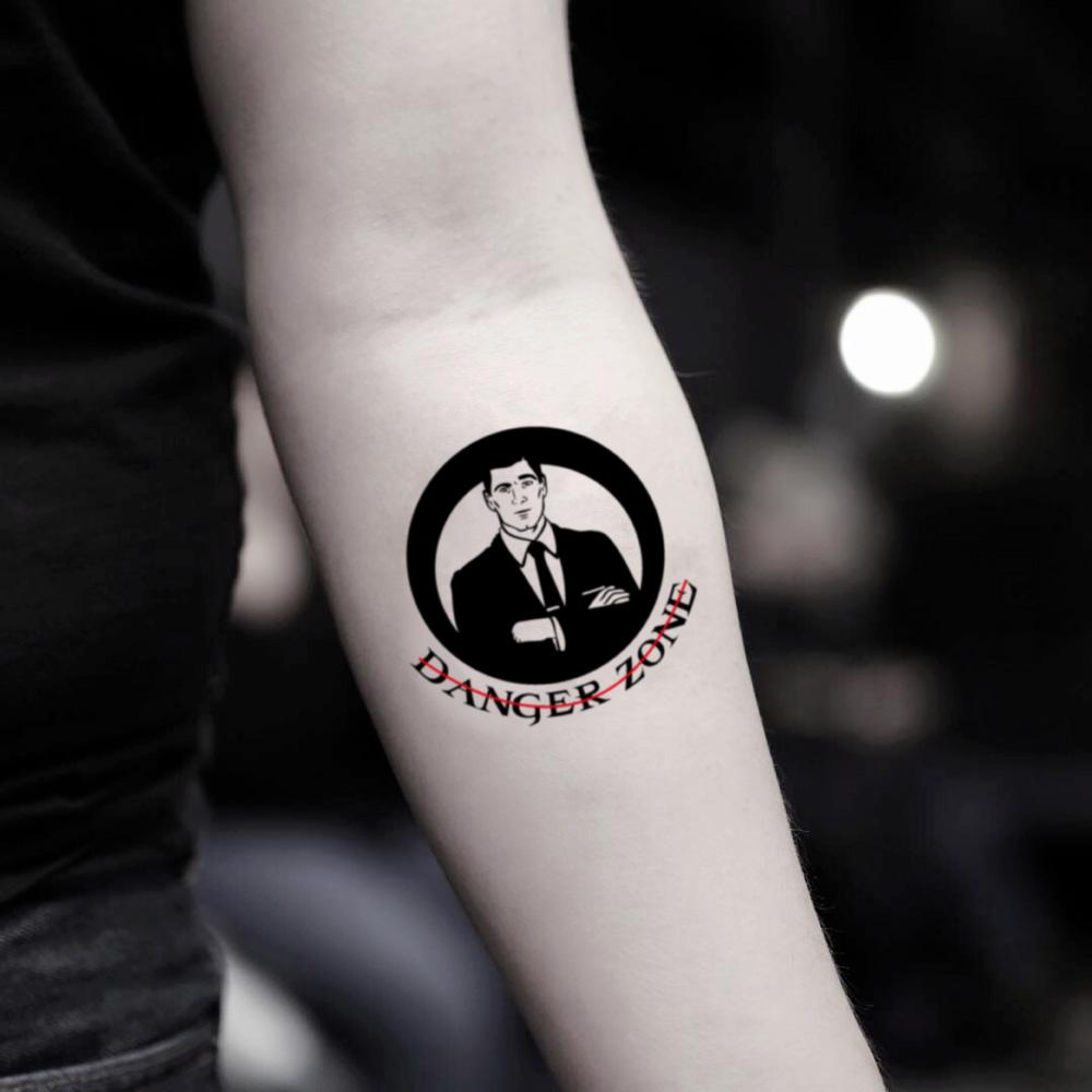 fake small archer illustrative temporary tattoo sticker design idea on inner arm