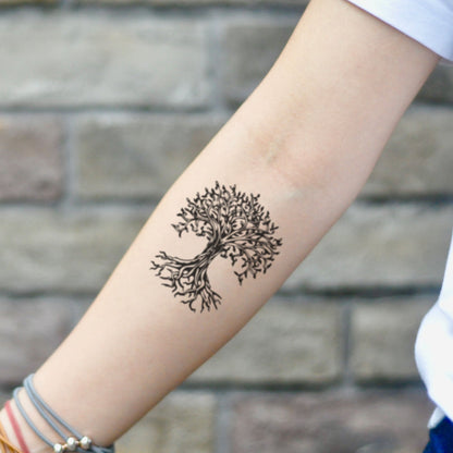 fake small little ash banyan leafless tree nature temporary tattoo sticker design idea on inner arm