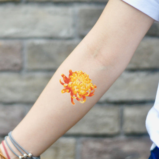 fake small calendula asian flower vintage floral attractive flower temporary tattoo sticker design idea on inner arm