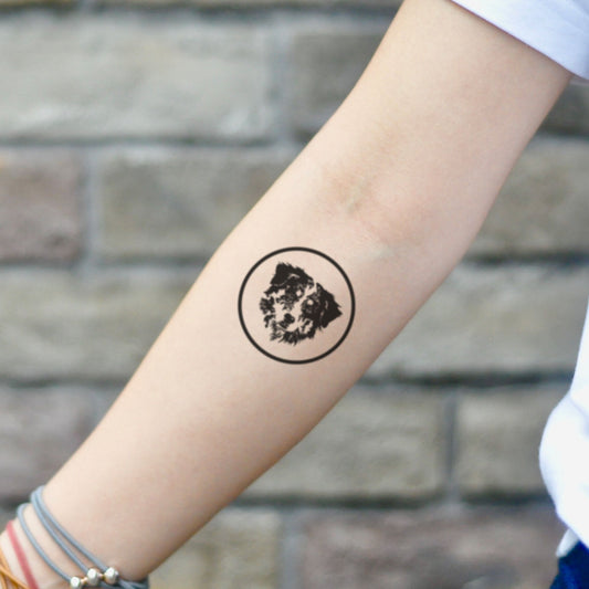 fake small australian shepherd animal temporary tattoo sticker design idea on inner arm