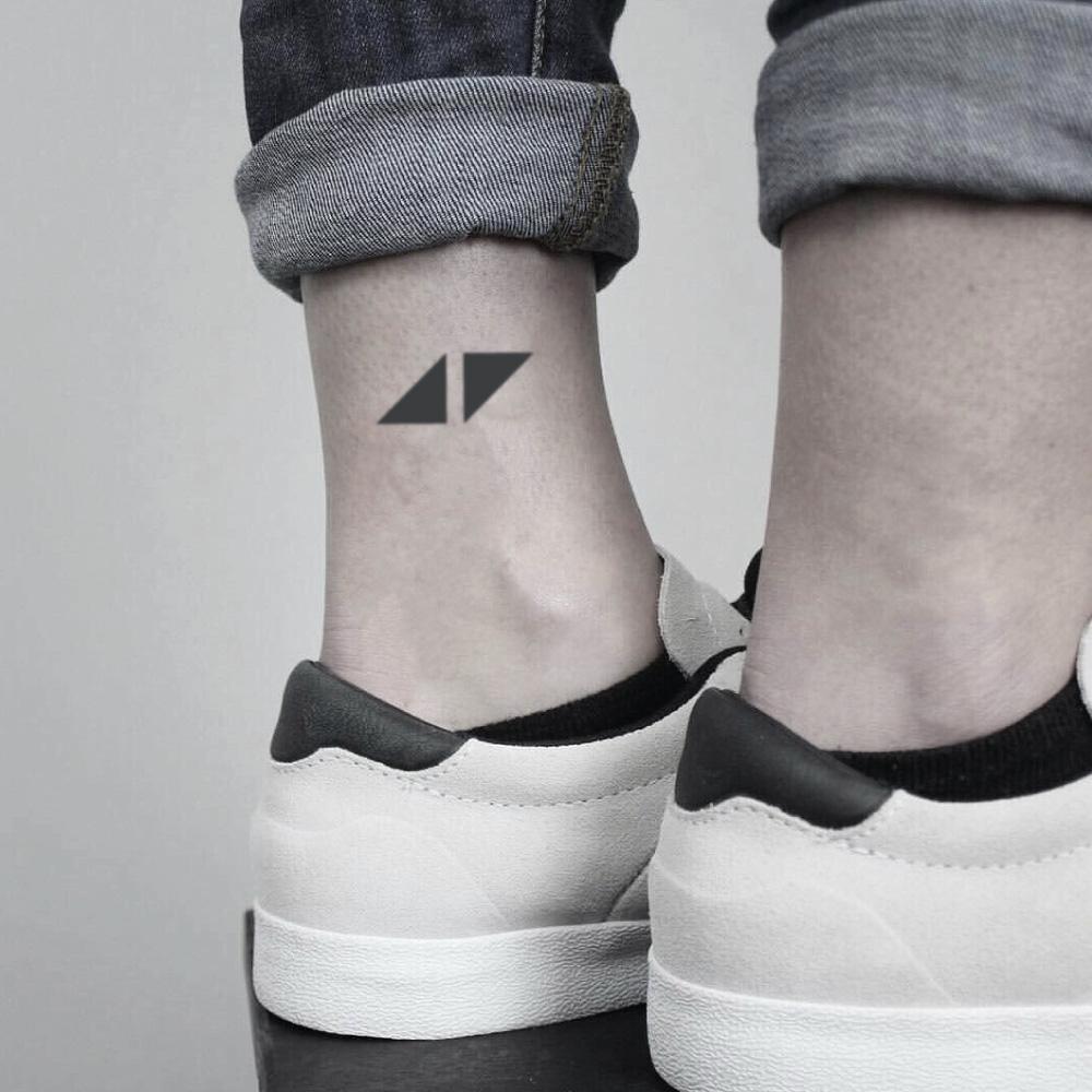 fake small avicii geometric minimalist temporary tattoo sticker design idea on ankle