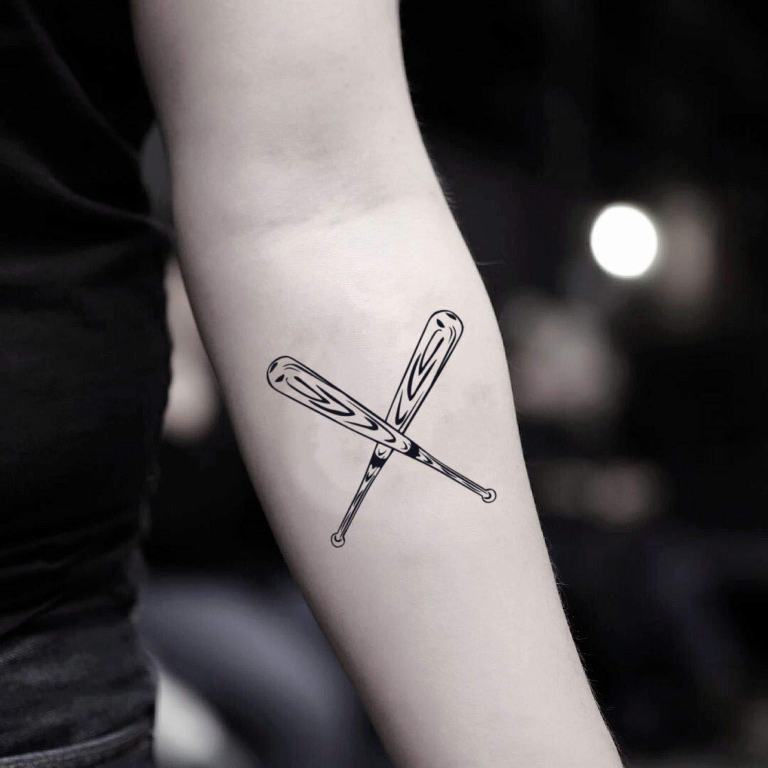fake small baseball bat illustrative temporary tattoo sticker design idea on inner arm