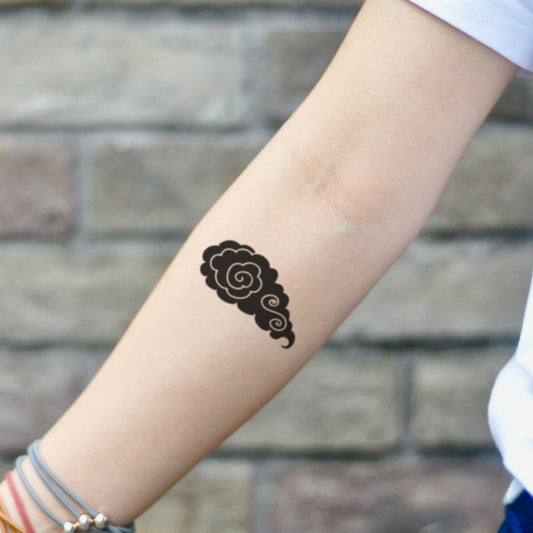 fake small black cloud minimalist temporary tattoo sticker design idea on inner arm