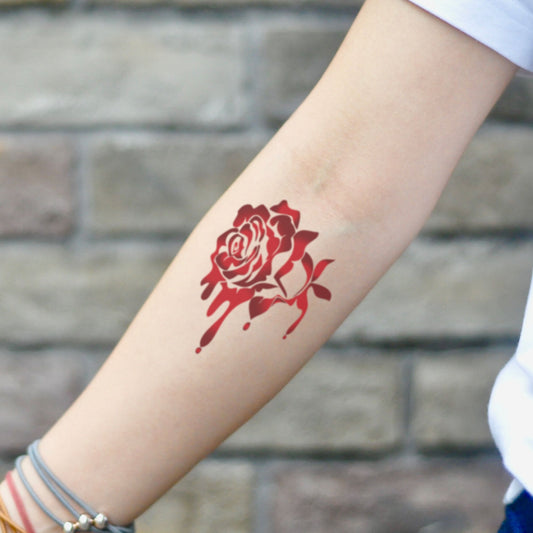 fake small bleeding rose blood drop bloody flower temporary tattoo sticker design idea on inner arm