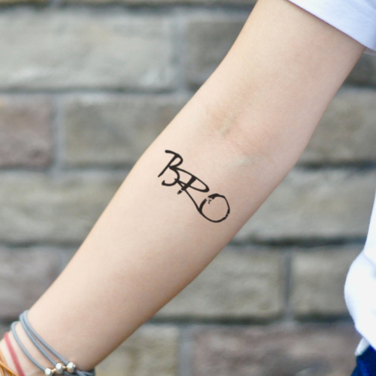fake small bro brothers forever lettering temporary tattoo sticker design idea on inner arm