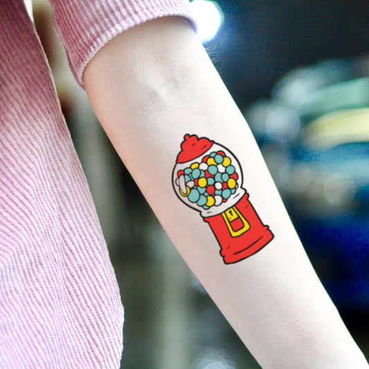 fake small bubblegum gumball machine color temporary tattoo sticker design idea on inner arm