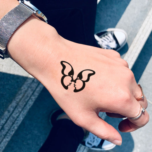 fake small butterfly kisses minimalist temporary tattoo sticker design idea on hand