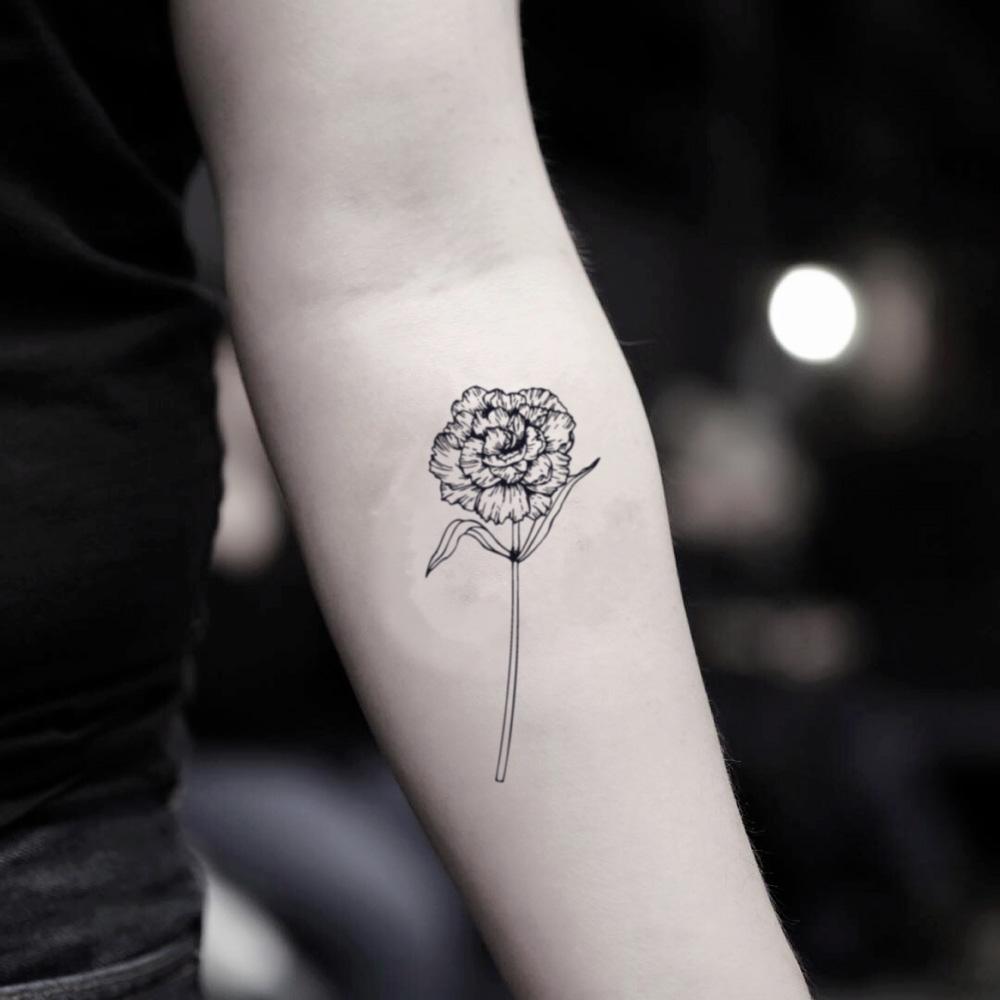 fake small carnation flower temporary tattoo sticker design idea on inner arm