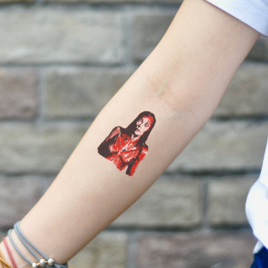 fake small carrie horror color temporary tattoo sticker design idea on inner arm
