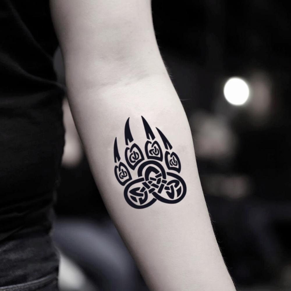 fake small celtic bear claw lion paw animal temporary tattoo sticker design idea on inner arm