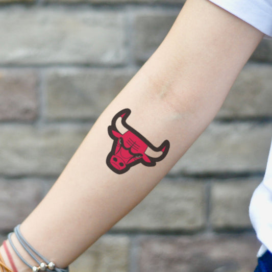 fake small chicago bulls color temporary tattoo sticker design idea on inner arm