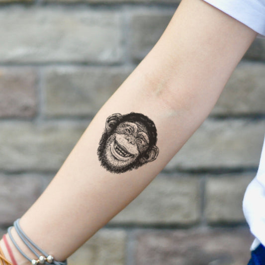 fake small chimpanzee monkey animal temporary tattoo sticker design idea on inner arm