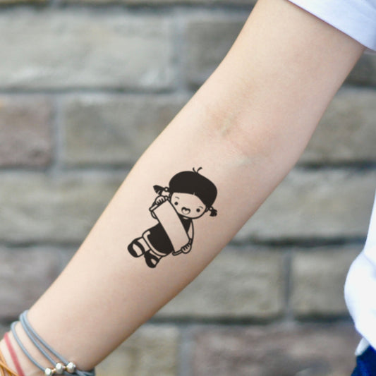fake small china doll cartoon temporary tattoo sticker design idea on inner arm