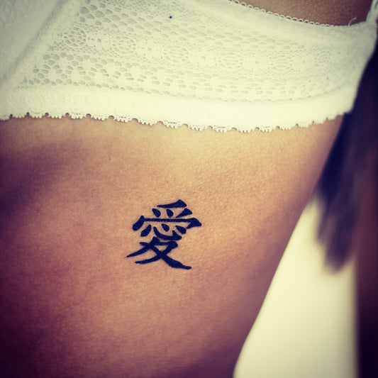 fake small chinese character love gaara lettering temporary tattoo sticker design idea on chest