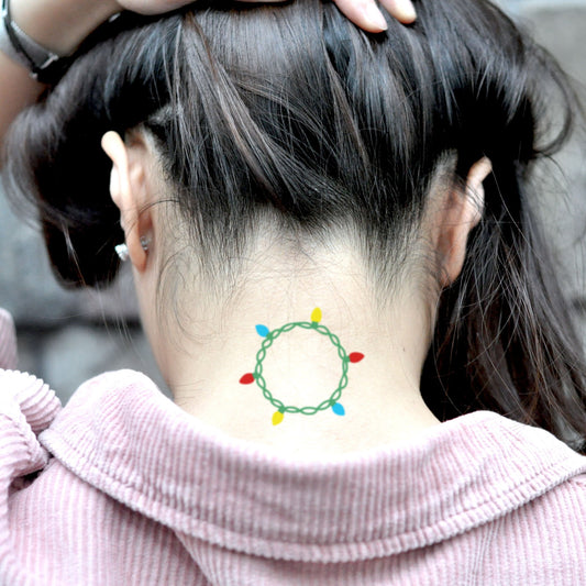 fake small christmas lights color temporary tattoo sticker design idea on neck